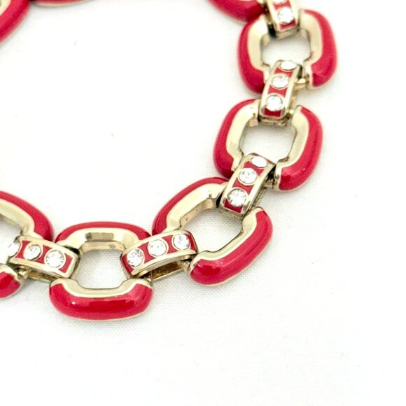 Red and Gold Tone Enamel Link Bracelet with Rhinestones by Dillard's - NWT - Picture 4 of 7